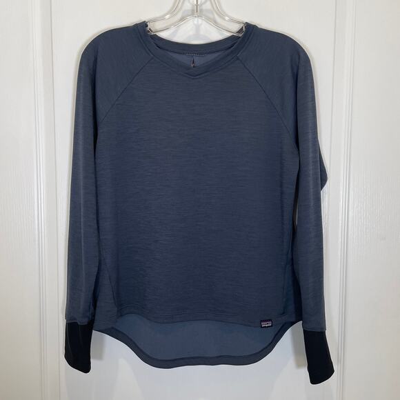 Patagonia Women's Base Layer Top Blue Contrast Cuffs Gorpcore Quick Dry M - Picture 1 of 4